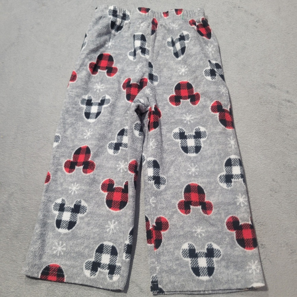 Disney Pajama Pants Kids 3T Gray Mickey Mouse Buffalo Plaid Fleece Holiday Sleep